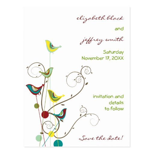 fatfatin Summer Birds And Swirls Save The Date Post Cards