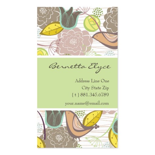 fatfatin Sweet Birds & Floral Garden Profile Card Business Card (front side)