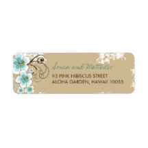 fatfatin Tropical Hibiscus Blue Custom Wedding Lab Custom Return Address Label