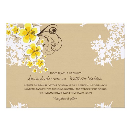 fatfatin Tropical Hibiscus Yellow Wedding Invite (front side)