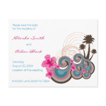 fatfatin Tropical Waves Hibiscus Save The Date Postcard