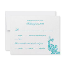 fatfatin Turquoise Paisley Peacock RSVP Card Invitation