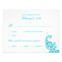 fatfatin Turquoise Paisley Peacock RSVP Card Invitation