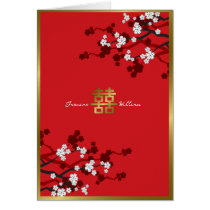 fatfatin White Sakuras Chinese Wedding Invitation Greeting Card