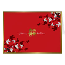 fatfatin White Sakuras Chinese Wedding Invitation Greeting Card