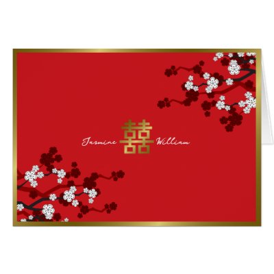 fatfatin White Sakuras Chinese Wedding Invitation Greeting Card