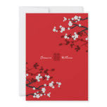fatfatin White Sakuras Double Happiness Wedding Personalized Announcement