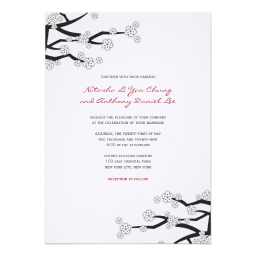 fatfatin White Sakuras Double Happiness Wedding Invitations