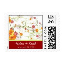 fatfatin Yellow Floral Swallows Wedding Stamps