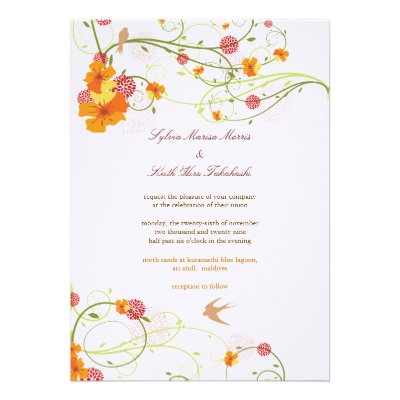 fatfatin Yellow Hibiscus Swirls & Swallows Wedding Custom Invite