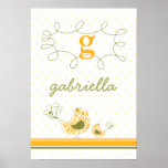 fatfatin Yellow Swirly Mom & Baby Bird Kids Wall A Print