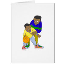 Father and son playing one on one greeting cards