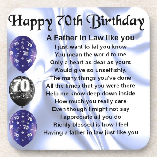 Father in Law Poem 70th Birthday Drink Coasters Zazzle