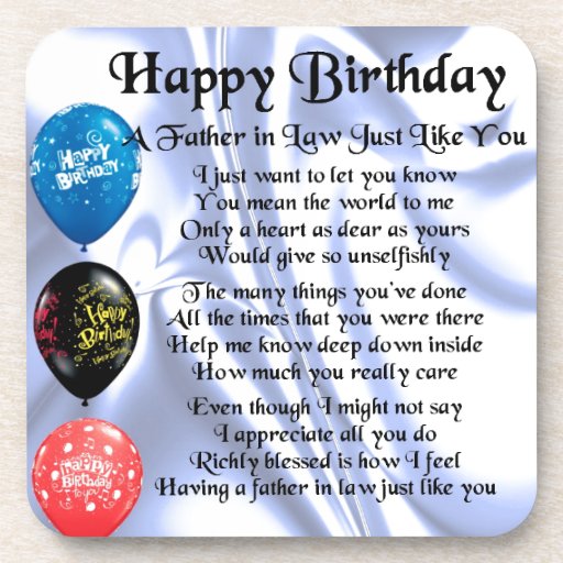 Father In Law Poem - Happy Birthday Beverage Coasters 