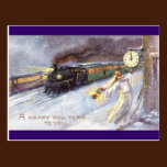 Father Time & Train Vintage New Year postcards