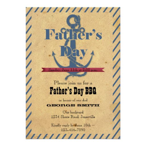 Father's Day Anchor BBQ Party Invitation (front side)