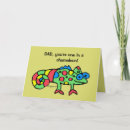 Father's Day Chameleon Card - Say 'Happy Father's Day' with a funny cartoon lizard. Tell dad: 'You're one in a chameleon!' Cause he is! Inside reads: 'Happy Father's Day'. All can be edited and personalized. Extra line inside reads: (Iguana be your kid forever) Change the kid to son or daughter or 'little alien'... OR edit it out by just deleting the words in the text box
