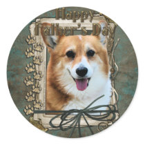 Fathers Day - Stone Paws - Corgi - Owen Round Sticker