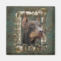 Fathers Day - Stone Paws - Doberman - Red - Rocky Refrigerator Magnets