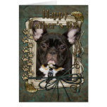Fathers Day - Stone Paws - French Bulldog - Teal Greeting Cards