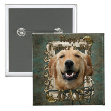 Fathers Day - Stone Paws - Golden Retriever Pinback Button
