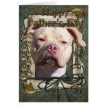 Fathers Day - Stone Paws - Pitbull - Jersey Girl Greeting Card