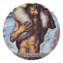 Faun And Nymph By Stuck Franz Von Round Stickers