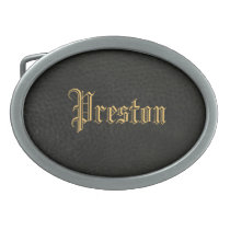Faux Black Leather Gold Name Belt Buckle