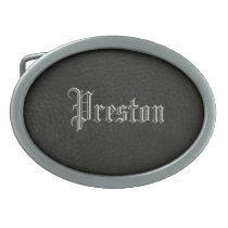 Faux Black Leather Silver Name Belt Buckle
