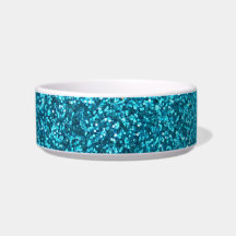 Faux Blue Glitter Pet Food Bowls