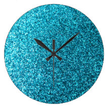 Faux Blue Glitter Round Wall Clocks