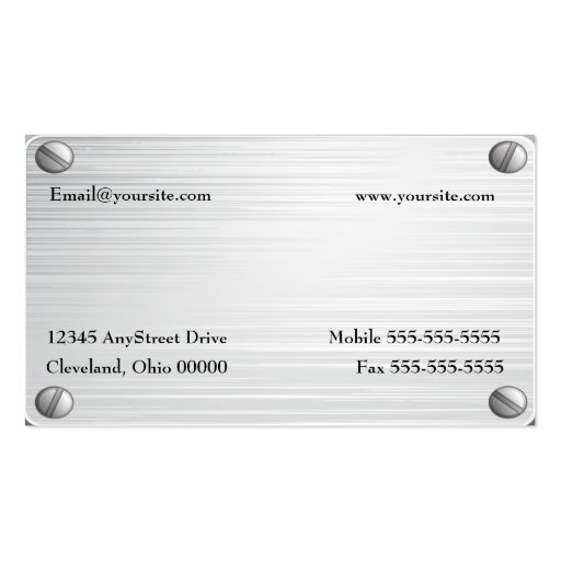 Faux Brushed Metal With Screws Business Card (back side)