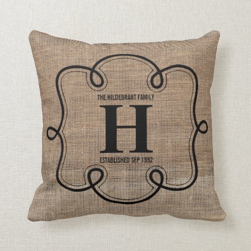 Faux Burlap Family Monogram Throw Pillow | Zazzle
