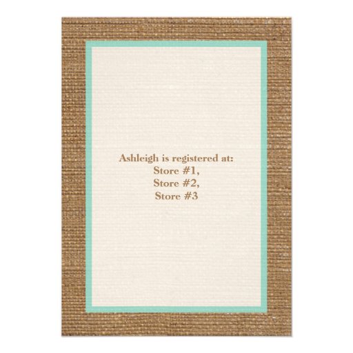 FAUX Burlap Ivory Lace, Aqua Baby Shower Invite