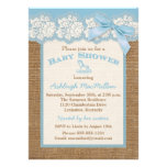 FAUX Burlap Ivory Lace, Blue Baby Shower Invite 2