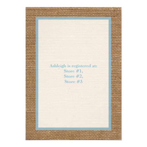 FAUX Burlap Ivory Lace, Blue Baby Shower Invite 2