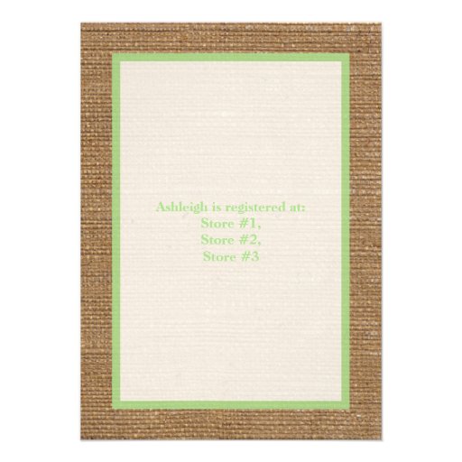 FAUX Burlap Ivory Lace, Green Baby Shower Invite