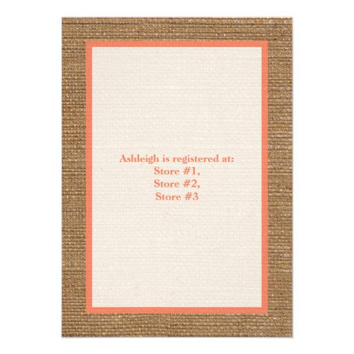 FAUX Burlap Ivory Lace, Orange Baby Shower Invite
