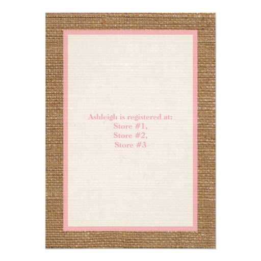 FAUX Burlap Ivory Lace, Pink Baby Shower Invite 2