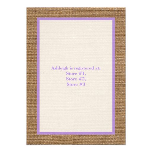 FAUX Burlap Ivory Lace, Purple Baby Shower Invite