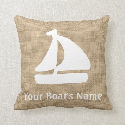 Faux Burlap Nautical Throw Pillow with Sail Boat Zazzle