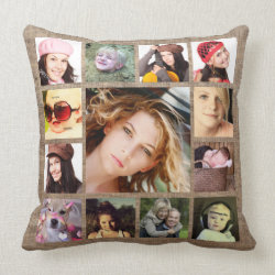 Faux Burlap with Instagram Photo Collage Throw Pillow