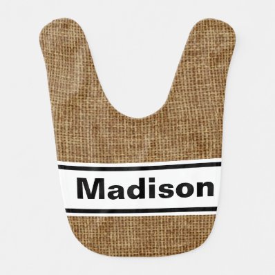 Faux Burlap With Name Baby Bib