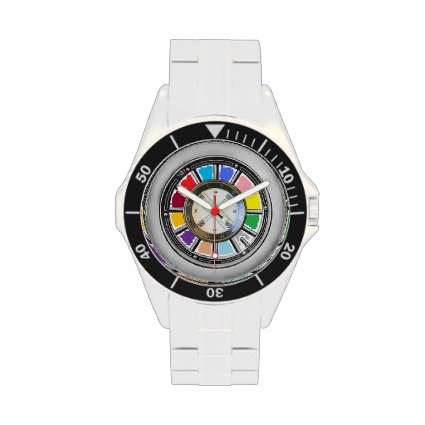 Faux compas on color wheel wrist watch