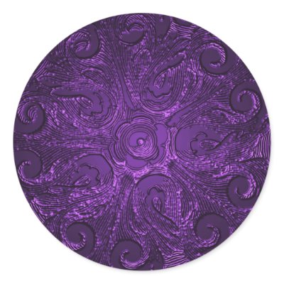 Faux Embossed Look Ornate Seal, Purple Round Sticker