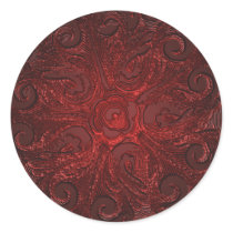 Faux Embossed Look Ornate Seal, Red Round Stickers