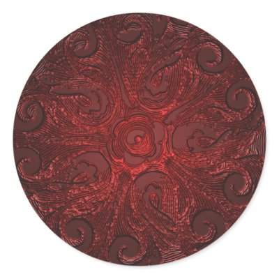 Faux Embossed Look Ornate Seal, Red Round Stickers