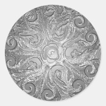 Faux Embossed Look Ornate Seal, Silver Sticker