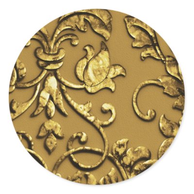 Faux Embossed  Metallic Damask, Gold Stickers