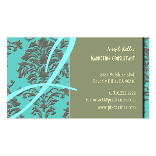 Faux embossed silver damask/DIY background Business Card Template (back side)